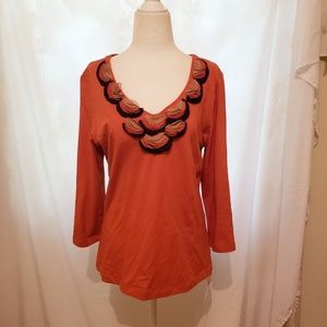Ruby Rd "Feather Report" 3/4 Sleeve Top Size M NWT